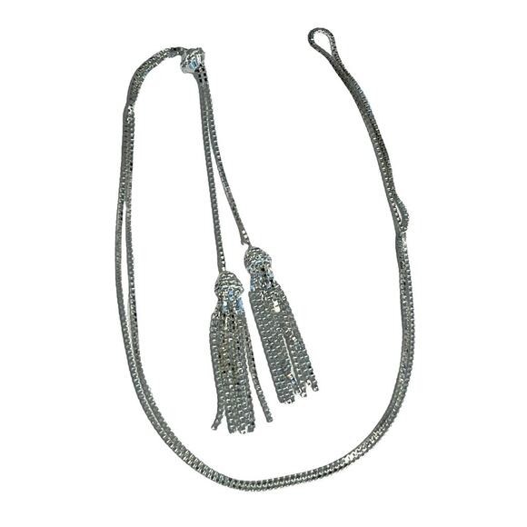 Sterling Silver Tassled Lariat Necklace Atasay Kuyumculuk Box Chain Adjustable - Picture 1 of 12